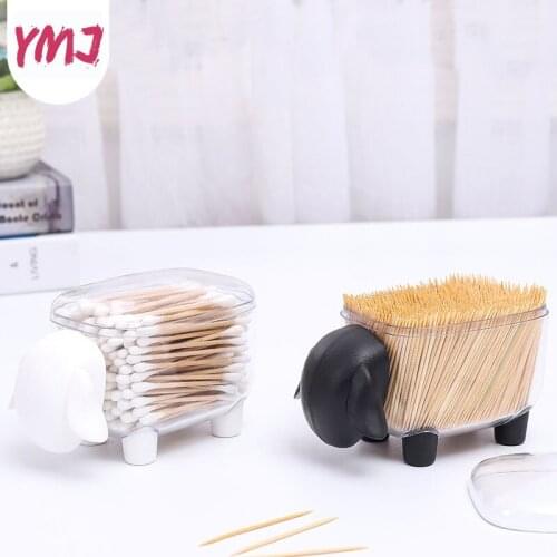 Creative Toothpick Holder Household Desktop Organizer Cotton Swab Storage Box Cute Sheep Animal Dust-proof Cotton Bud Container