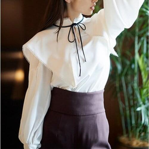 Sweet Elegant Detachable Sailor Collar Design Women Blouse Ol Office Lady Women Tops 2021 Autumn Loose Long Lseeve Blusas