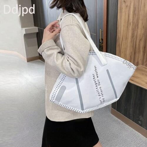 Ddjpd Fashion Lady Large Mask Shopping Bag Canvas Shoulder Bag Casual Storage Bag Luxury Handbag Tote Bag Large Capacity Wallet