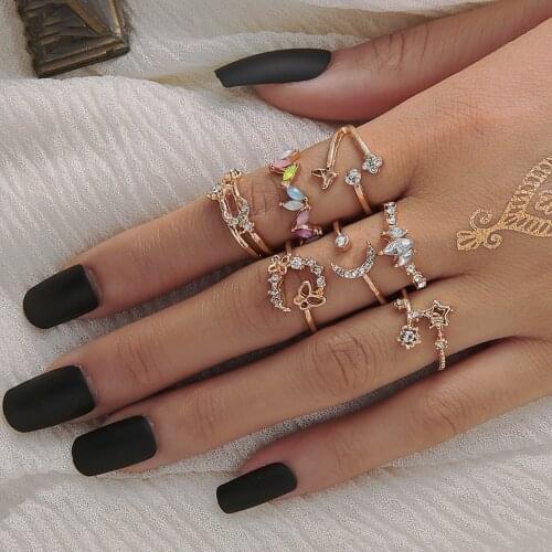 7 Pcs/set Vintage Moon Star Crystal Rings For Women Trendy Finger Bohemian Butterfly Flower Midi Kunckle Rings Set Jewelry 2020
