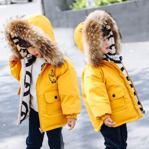 Wear on Both Sides Childrens Down Jacket Boys Large Fur Collar Hooded Down Coats for Girls Kids Outwear Windproof Clothing