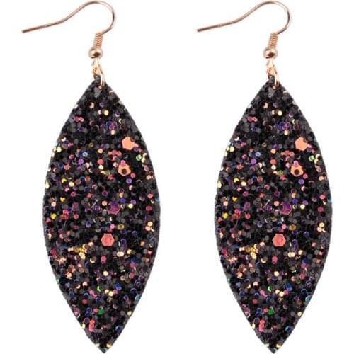 ZWPON 2019 New Spring Marquise Glitter Leather Leaf Earrings for Women Fashion Sequins Looking Various MultiColors Jewelry Long