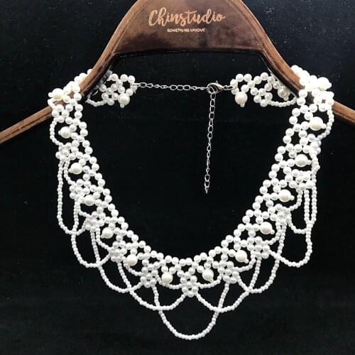 New Women Neckline Collars Crystal Pearls Shirt False Collar Shirts Sweater Fake Collar For Wedding Dress Gift