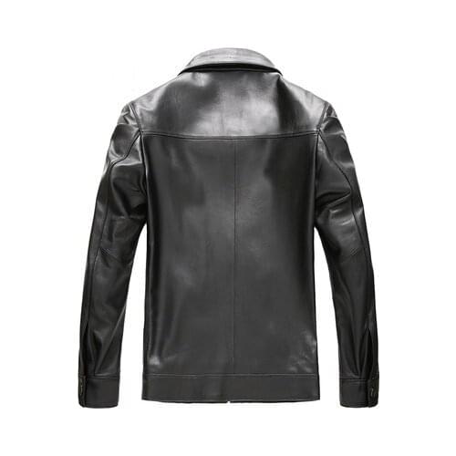 New Brand Autumn Winter Genuine Leather Jacket Men Casual Slim Solid Business Male Leather Jacket Plus Size L-4XL HJ506