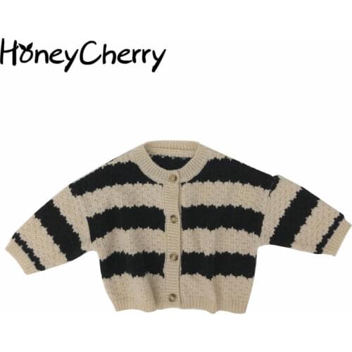 Autumn new black and white striped cardigan sweater cardigan boys and girls cardigan sweater