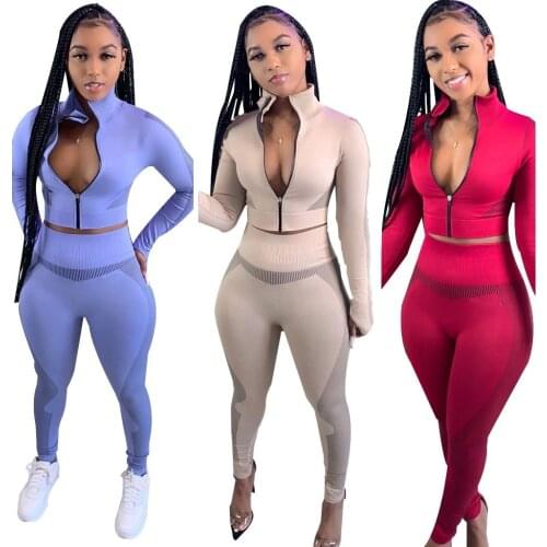 Echoine Autumn Long Sleeve Zipper Jacket Crop Top Legging Pants lounge wear Two Piece Set Print Tracksuit for Women Sporty Set