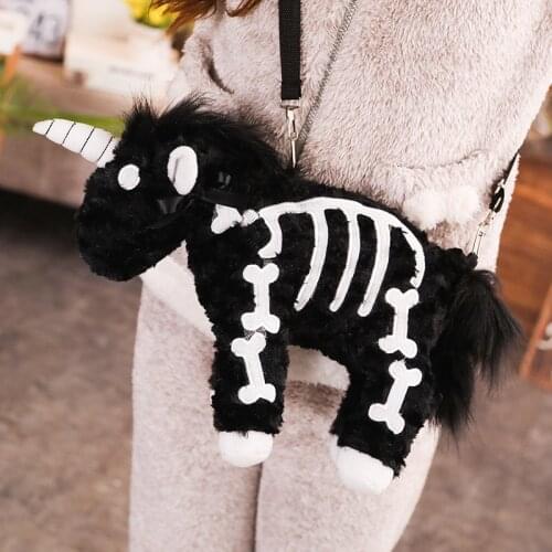 Kawaii Unicorn Plush Bag Black Unicorn Shoulder Bag Plush Toys Soft Animal Stuffed School Bag Kids Toys for Girls Birthday Gift