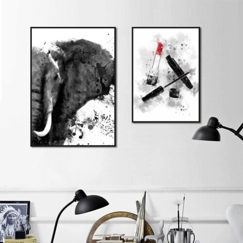 Watercolor Elephant Nordic Posters And Prints Mascara Wall Art Lipstick Canvas Painting Home Decor HD Pictures For Living Room