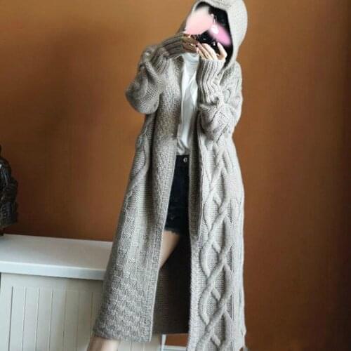 Simple Autumn Winter 2020 New Cashmere Womens Long Hooded Knitting Bottomed Cardigan Loose Thickened Warmer Sweater Coat