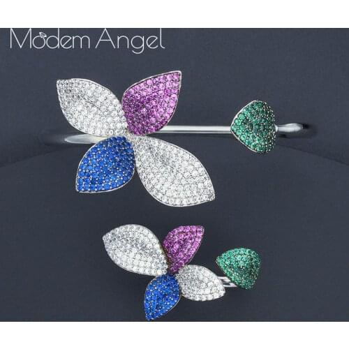 ModemAngel Luxury Flower Leaf Micro Cubic Zirconia Pave Dubai Bridal Jewelry Sets For Women Wedding brincos para as mul