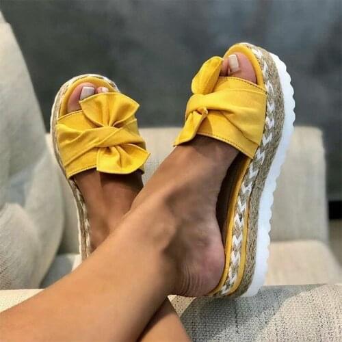 Slippers Women Slides Bow Summer Sandals Bow-Knot Slippers Thick Soles Flat Platform Female Floral Beach Shoes