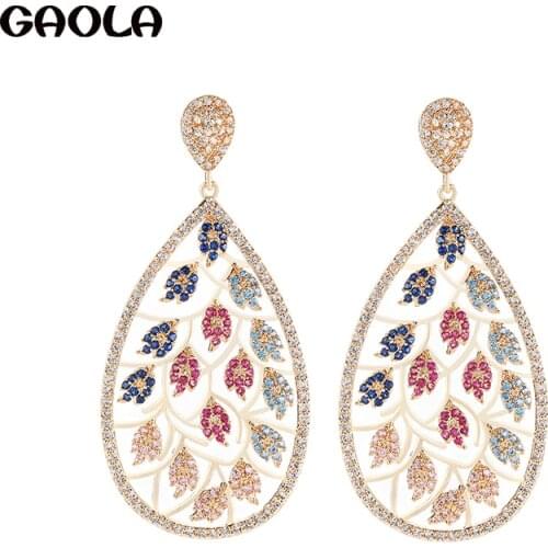 GAOLA Waterdrop Flowers Zircon Retro Earrings Color Ladies Earrings Temperament New Earrings GLE9513