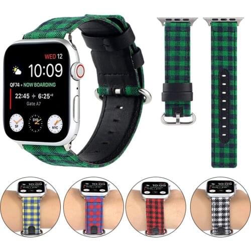 Lattice Fabric Leather Strap for Apple Watch 6 Band SE 5 40mm 44mm Bracelet Belt for IWatch Series Strap 4 3 38mm 42mm Watchband