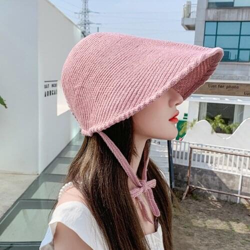 New Hat Ladies Summer Sunscreen Panama Straw Hat Bucket Hat Solid Color Big Brim SunHat Fedora Knitted Cap Outdoor Fisherman Hat