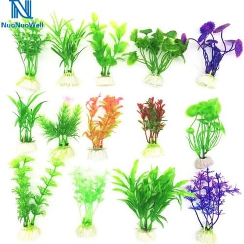 Random 10Pcs Aquarium Ornament Grass Fish Tank Decorations Flower 11cm Height Simulation Plastic Grass Aquatic Water Plants