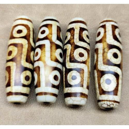 Tibetan Dragon Pattern 9 eyes DZI BEADS 14*44mm brown/white Old Agate beads Men&women Amulet Necklace Pendant DIY Free Shipping