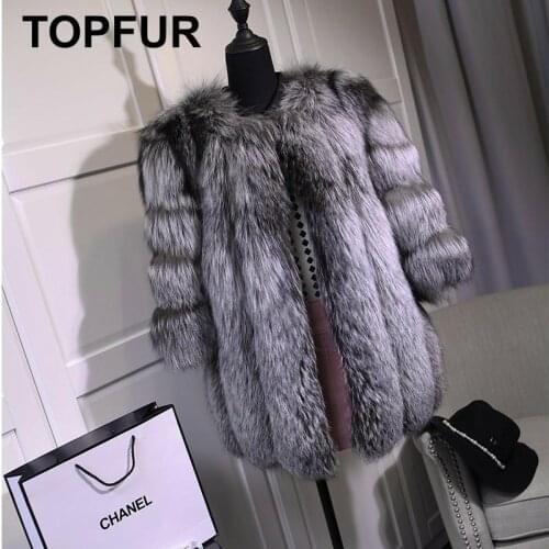 TOPFUR Solid Fluffy Silver Fox Fur Coats New Fashion Women Thick Warm Real Fox Fur Winter Jackets Full Pelt Plus Size