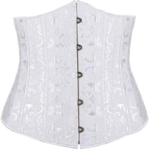 Steel Boned Jacquard Corset Waist Trainer Underbust Bustier 24 Steel Boning Gorset Front Busk Corselet Sexy Outfit Korsett Retro