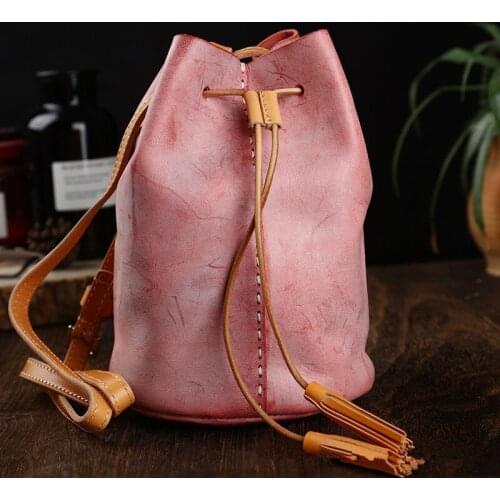Fashion retro high quality fog wax leather ladies bucket shoulder bag daily outdoor shopping natural real leather messenger bag