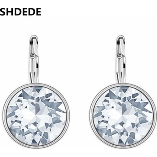 SHDEDE Round Crystal from Swarovski Drop Earrings For Women Fashion Jewelry Clear Rhinestone Classic Simple Accessories