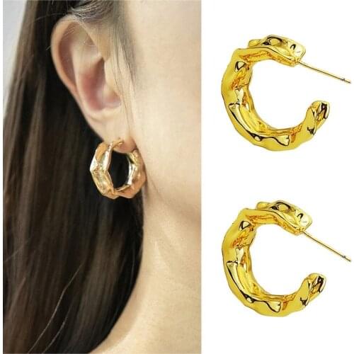 Lava womens Earrings fold European and American retro Earrings New hoops concave convex irregular Earrings