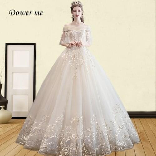 Boat Neck Wedding Dress GR761 Off The Shoulder Embroidery Wedding Gowns Plus Size Wedding Dresses for Women Vestidos De Novia