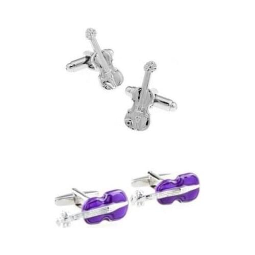 10pairs/lot Instrument Silver Violin Cufflinks Copper Enamel Purple Cello Cuff Links Mens Jewelry Accesssory Wholesale