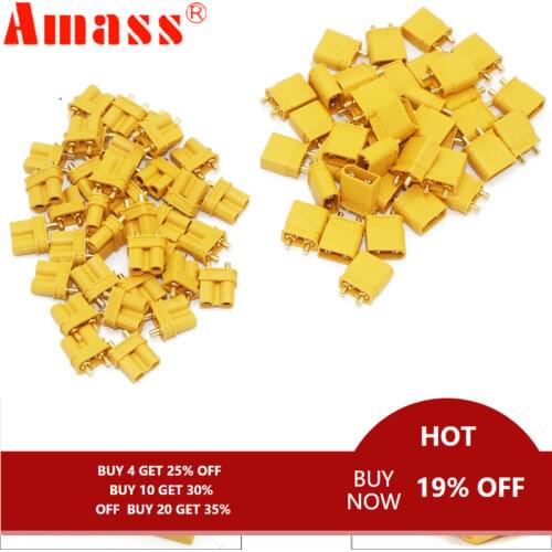 100pcs/Lot Amass XT30U 2mm Antiskid Plug Connector Male+Female Golden / Upgrade XT30 ( 50 Pair ) 30% OFF