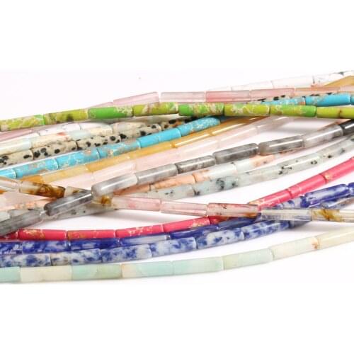 13*4mm Natural Stone Column Tube Agates Jaspers Loose Spacer Beads for Needlework Jewelry Making Diy Bracelet Necklace 15 Inches