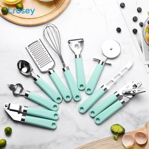 9pcs stainless steel kitchen gadgets practical household kitchen plastic handle tool set PIZZA cutter cheese plane cream spoon