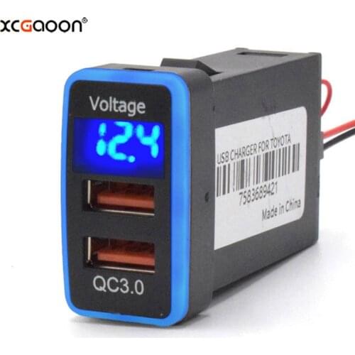 XCGaoon QC3.0 Quickcharge Car Charger Double USB Phone Adapter With LED Voltmeter Plug & Play Cable For TOYOTA Hilux VIGO