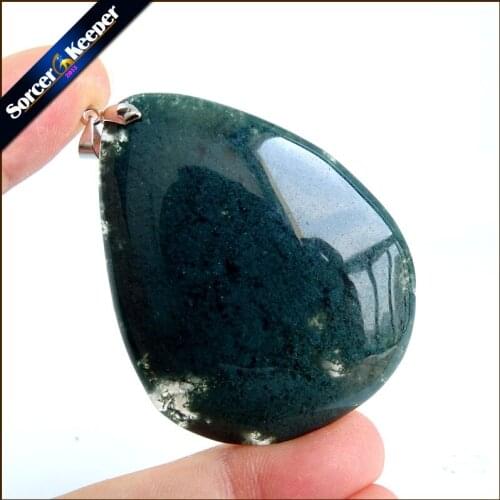 Free Shipping Fashion Jewelry Natural Dendritic Moss Agates Stone Drop Pendant Necklace Timeless Gift For Girl friend QS063