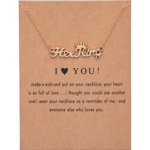 12pcs Fashion Jewelry Her King his Queen Letters Pendant Chain Necklace For Women