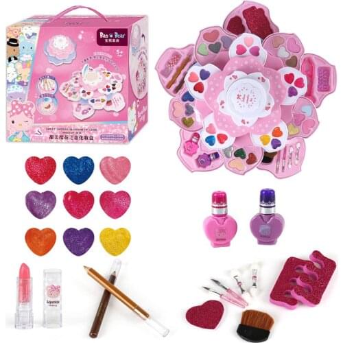 Children Make Up Toys Cosmetic Table Fashion Beauty Big Set Safe Non-toxic Easy To Clean Makeup Kit for Dress Girl Indoor Toys