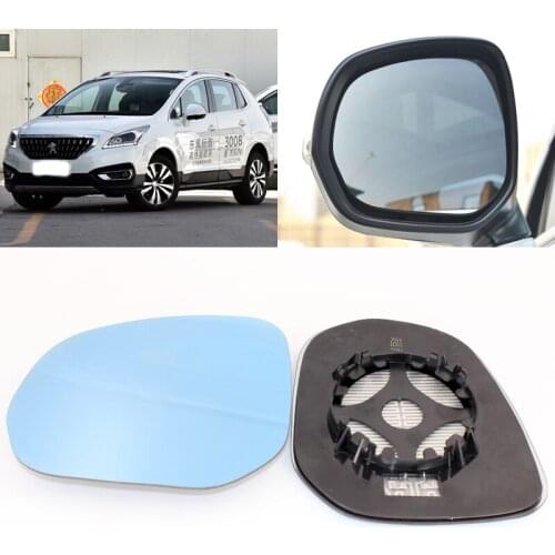 For Peugeot 3008 Car Side View Door Wide-angle Rearview Mirror Blue Glass With Base Heated 2pcs