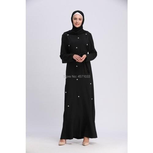 Elegant Muslim Pearls Abaya Ruffles Maxi Dress Cardigan Long Robes Tunic Kimono Ramadan Islamic Prayer Clothing free shipping