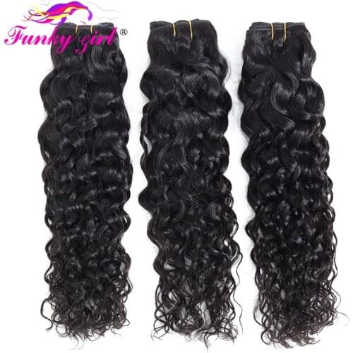 Funky Girl Brazilian Water Wave Hair Extensions 100% Human Hair Weave Bundles 1/3/4 Bundles Deals Non-Remy Hair Natural Color
