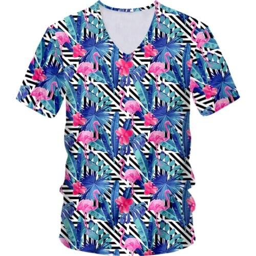 IFPD EU Size V Neck Tshirt Flamingo Banana Leaves Skull 3D Print Hip Hop Fashion Loose Short Sleeve T Shirt Harajuku Mens Tops