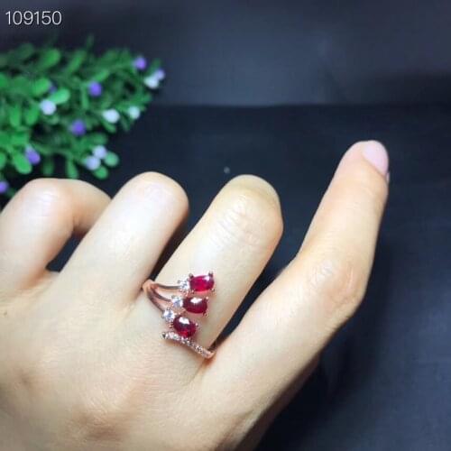Natural Ruby gemstone ring with silver for women gift certified natural gem rose gold color adjutable size girl party present