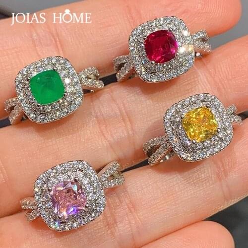 JoiasHome Charms Geometry Silver 925 Ring for Woman Ruby Topaz Green Gemstone Trendy Fine Jewelry Party Gifts Wholesale