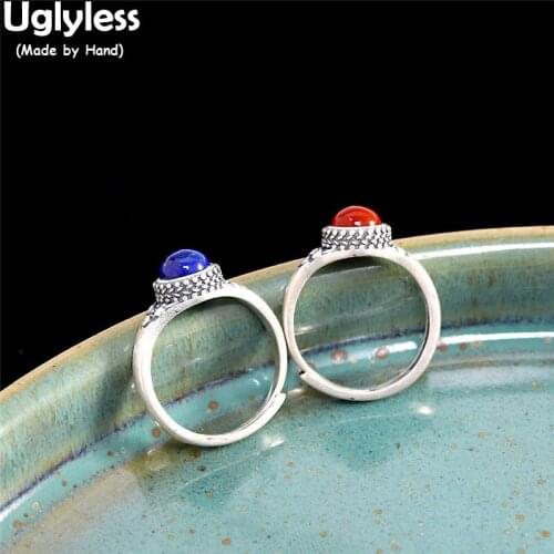 Uglyless Perfect Round MINI 6MM Lapis Jasper Agate Rings Women Thai Silver 925 Silver Vintage Open Rings Simple Fashion Jewelry