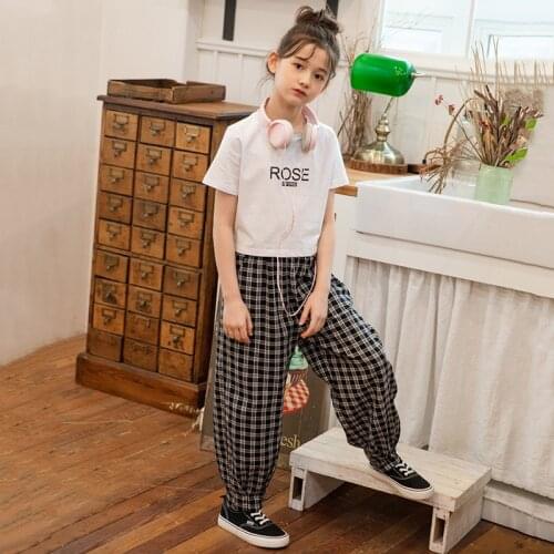 8 10 years Girls Plaid Pants Clothes Set Summer Autumn Casual Outfit 2 pieces White T-shirt Korean Girls Clothing
