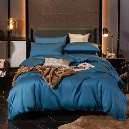 Teal Bedding Sets Luxury Egyptian Cotton Duvet Cover Set Solid Color Single Double Queen King Size Silky Quilt Cover Set