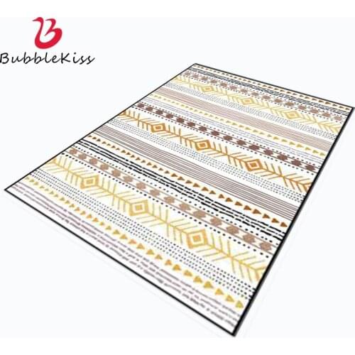 Bubble Kiss Bohemian Ethnic Style Area Rug for Living Room Striped Light Luxury Golden Pattern Bedroom Rug Sofa Bedside Door Mat