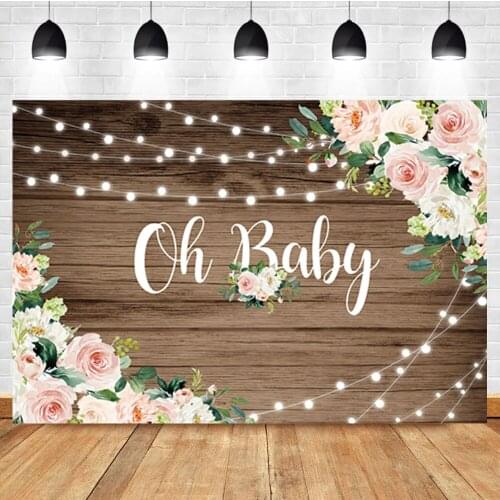 Laeacco Baby Show Wooden Board Flowers Lighting Birthday Portrait Photo Photography Backdrop Photo Background For Photo Studio