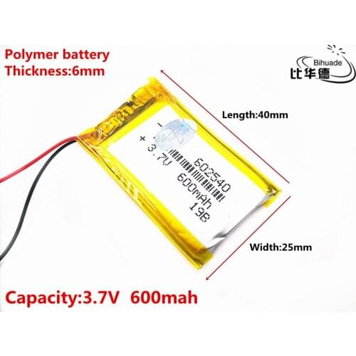 3.7V 600mAh 602540 Lithium Polymer Li-Po li ion Rechargeable Battery Lipo cells For Bluetooth speaker Tachograph GPS MP3 MP4 PDA