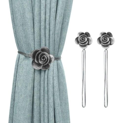 Camellia Magnetic Curtain Tiebacks,2-Pack Resin Window Curtain Decorative Clip,Vintage Drapery Holdbacks Flower Curtain Buckle