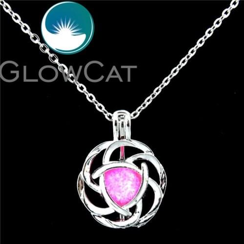 GLOWCAT K279 Copper Rose Flower Beads Cage Aromatherapy Essential Oil Diffuser Pearl Cage Locket Necklace 18" Steel Chains