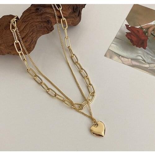 Minar Minimalist Double Layered Love Heart Chokers Necklace for Women 2021 Gold Color Linked Chain Necklaces Luxury Jewellery