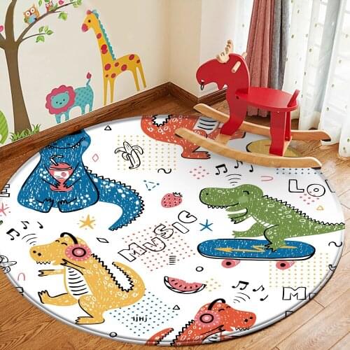 Fashion Dinosaur Children Room Round Flannel Carpet Living Room Bedroom Large Area Floor Mat Cute Animal Bear Bedside Floor Rug